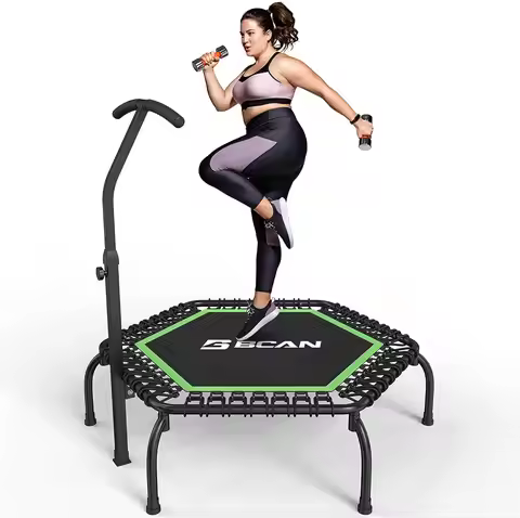 48" Mini Trampoline, 550 LBS Fitness Trampoline with T-Adjustable Handle Bar, Bungees, Stable & Quie