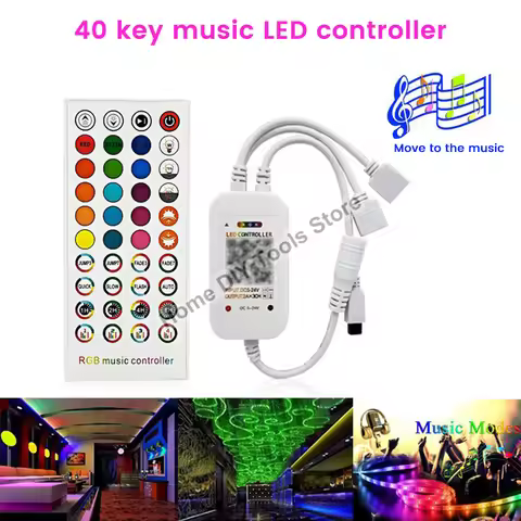 Voice-Controlled LED Strip Light Controller with 40 keys IR Remote Control Bluetooth Music Controlle