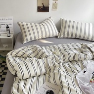 Strips Fitted BedSheet Quilt Cover Pillow Cases Flat Sheet/Fitted Sheet Set 4 In1Cadar Single Queen King Size Bedsheet