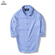 Áo sơ mi nam màu xanh biển kẻ ADINO vải sợi tre Bamboo mềm mịn thoáng mát dáng slimfit công sở trẻ t