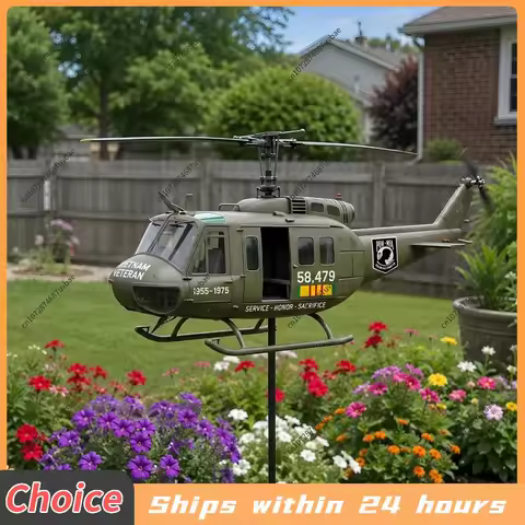 2D Flat Yard Decor Stakes Vietnam Veteran UH-1 Helicopter Garden Pinwheels Wind Spinners for Garden 