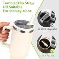 40 oz Tumbler Flip Straws Lid for Stanley Cup with Silicone Straws, Leak-Proof Replacement, Compatib