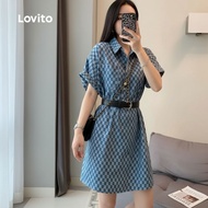 Lovito Casual Denim Dress Washed Spring/Summer Gaun Denim Biru untuk Wanita LNE126011