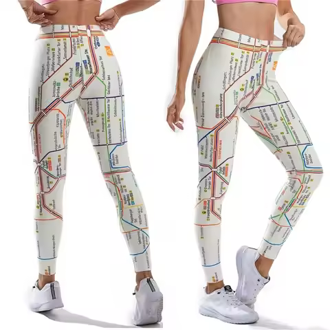 Women 3D Printed Leggings Google Map Tummy Control Leggings for Sports Running Gym Fitness Workout Y