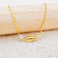 [ 📌พร้อมส่ง ] สร้อยคอพร้อมจี้เพชรปลาโลมา 💎 ทองคำแท้9K (ทอง37.5%) เพชรแท้น้ำ100 เบลเยี่ยมคัต [9KPN191