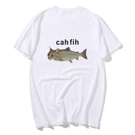 Cah Fih T-Shirt Fih Funny Mispelled Fish Meme T Shirt Cat and Fish Graphic Humor Tshirt Casual Cotto