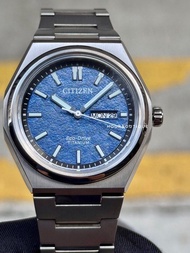 Brand New Citizen ZenShin Blue Frosted Dial Eco-Drive Super Titanium Watch AW0130-85L