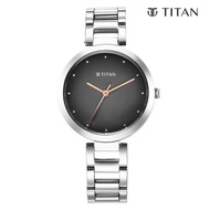 Titan Workwear Quartz Analog Black Dial Silver Stainless Steel Strap Watch for Women