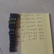 Types of removable capacitors 2,2uf_50v 10uf_10v 2200uf_10v 220uf_16v 47uf_50v 1500uf_10v 100uf_10v 