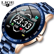 LIGE Steel Band Smart Watch Men Heart Rate Blood Pressure Monitor Sport Multifunction Mode Fitness Tracker Waterproof Sm