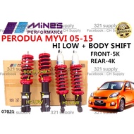 MINES MYVI PASSO ICON VIVA Adjustable HIGH LOW BODY SHIFT (SPRING SOFT HARD) ABSORBER +SPRING BOOM P