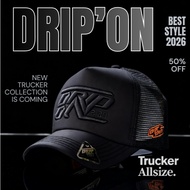 DRIPON - Original Distro Mesh Trucker Hat Black with Orange Stripes DROTR-HLO