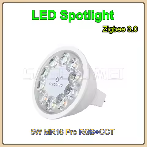 Gledopto AC/DC12~24V Zigbee 3.0 LED Spotlight 5W MR16 Pro RGB+CCT 400~500LM Work With Tuya APP Alexa