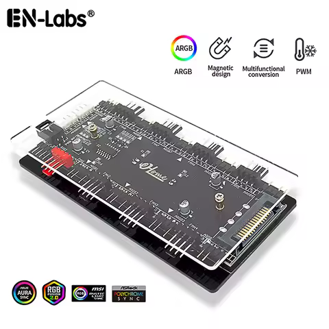 12V to 5V RGB Converter,4Pin RGB to 3-Pin ARGB Controller Adapter & PWM 2-In-1 Hub 8 Ports 4-Pin Fan