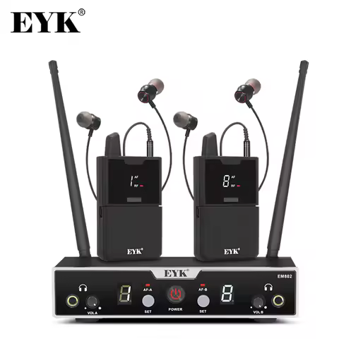 EYK EM802 2 Channels in Ear Monitor System with 2 Bodypack Receiver Monitoring for Stage Performance