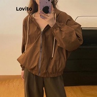 Lovito Casual Jacket Windbreaker/Waterproof Zipper Drawstring Jacket for Women LNE29275 Lovito Koti 