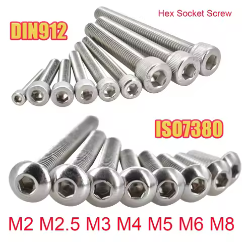 5-55pcs 304 Round Stainless Steel ISO7380 Allen Bolt DIN912 Hexagon Hex Socket Head Cap Screw M2 M2.