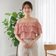 Kathryn Linen Double Layered Ruffle Off-Shoulder Blouse Loose Fit (S–2XL) | 31098