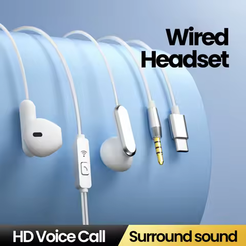 3.5mm/Type-C Wired Headphones Over Ear HiFi Call Wire Control Earphones With Mic Headsets For Cellph