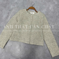 Áo dạ nữ A.782 Áo dạ tweed dày cổ tròn tay dài vạt vuông không túi dáng lửng phối cúc đồng basic - S