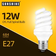 SUNSHINE Spiral Energy Saving Light Bulb CFL 12W Base E27 / E14 Daylight 6400K/Warm White 2700K Replacement Home Light