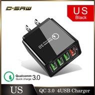 C-SAW 33W QC 3.0 Quick Charge USB Charger 4 Ports Fast Charging Adapter US Standard Plug Mobile Phone Charger for Vivo iPhone Xiaomi Sumsung HUAWEI