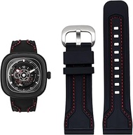 GANYUU Rubber watch band for men Friday waterproof sweat proof Diesel watch chain 28mm black orange watch accessories (Color : Black Red Silver, Size : 28mm)