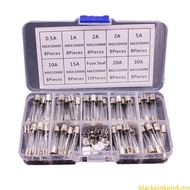 BLACK 9 Values 72 pcs Fast Blow Glass Fuses Assortment Kits 6x30mm Fuses Glass Tube
