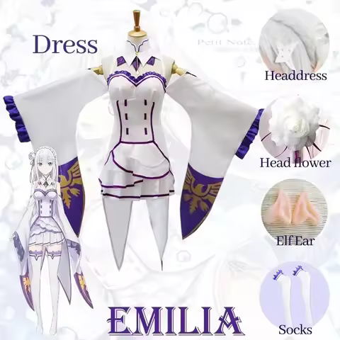2025kai Seikatsu Emilia Cosplay Costumes Women Dress with Headdress for Halloween Party