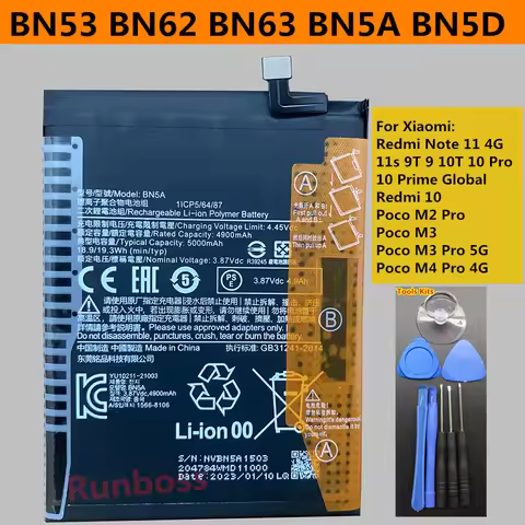 Original BN53 BN62 BN63 BN5A BN5D Battery for Xiaomi Redmi Note 11 11s 9T 9 10T 10 Pro 10 Prime Glob