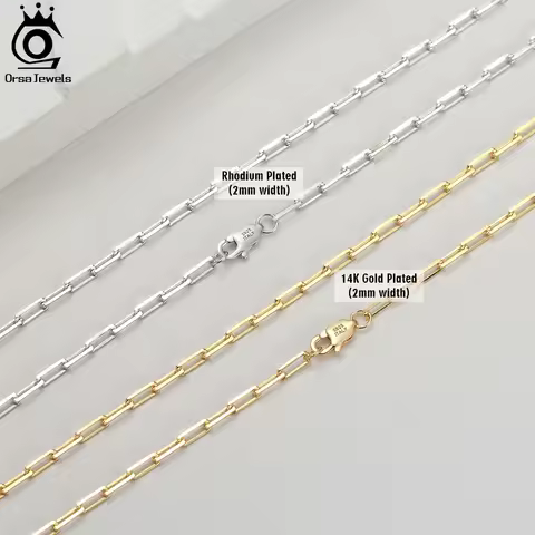 ORSA JEWELS 14K Gold Plated Genuine 925 Sterling Silver Paperclip Neck Chain 6/9.3/12mm Link Necklac