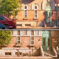 Blender European American Small Town House Street Pedestrian Car Flow Animation Movie Lens 3D Model 