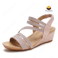 VRAIEMODE Slingback Wedge Sandals Soft Elastic Band Roman Shoes Peep Toe Womens Sandals Non-slip Mid