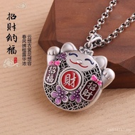 9 Enamel Colorful Cute Pendant S999 Retro Lucky Cat Pendant Unique Flower Silk Pure Silver Female St