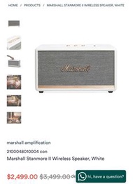 Marshall Stanmore II wireless speaker (White)- 100% new