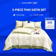Duvet Cover Set He thong Nem Premium Thai Satin Silk Bedding Bed Bedroom Sheets Bedspread Comforter 