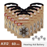 60Pcs Hearing Aid Batteries 312 A312 312A ZA312 312a PR41 Rayovac Peak UK Zinc Air Button Ear Aid Ba