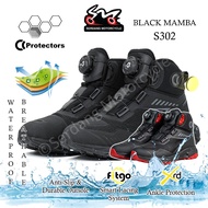 CC PROTECTORS S302 Black Mamba Waterproof Protective Riding Shoe Boots Air Breathable Rider Kasut