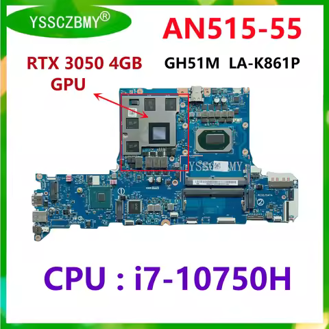 GH51M LA-K861P Mainboard For Acer Nitro 5 AN515-55 Laptop Motherboard NBQDV11002 with CPU i7-10750H 