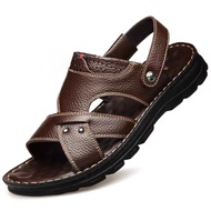 trwt Shop Men's Genuine Leather Beach Sandals - Comfortable Two-Purpose Outdoor Shoes | Made in Malaysia