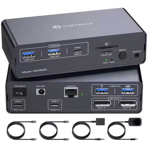 8K USB-C ThunderBolt KVM Switch 4K120Hz 2 Laptops 2 Monitor Type C 12 IN 1 Docking Station 10Gbps US