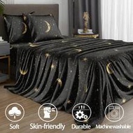 4pcs Black Star & Moon Pattern Bedding Set, Easy Care Super Soft Microfiber Bedding Set, Delicate Fl