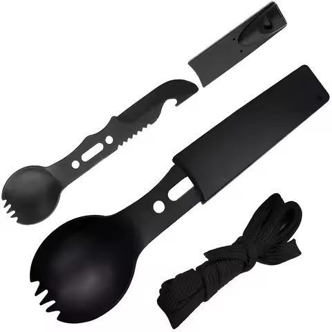 Outdoor Spork Portable Tableware Table Knife Bottle Opener Camping Survival Knife Creative Knife wit
