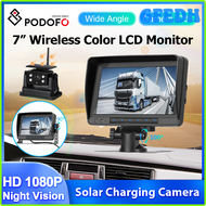 GFEDH Podofo 7'' Car Monitor Solar Charging Camera IP68 Waterproof Night Vision Dashboard Drive Recording Wireless Transmition Car DVR JDTMY