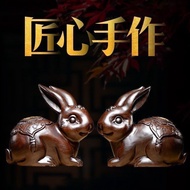 Ebony Carving Rabbit Ornaments Ebony Wood Red Solid Wood Animal Zodiac Fortune Decoration Craft Gift