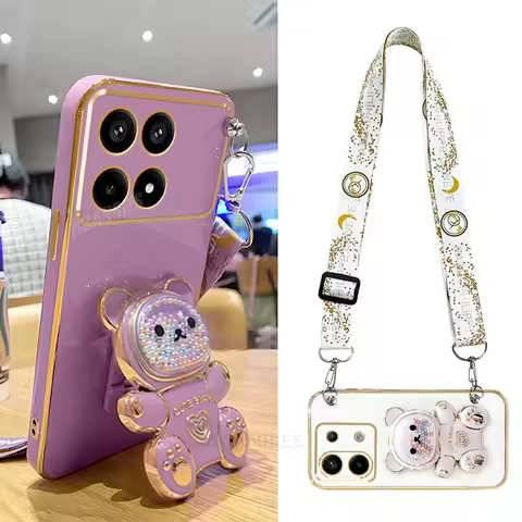 Pocox6pro Crossbody Lanyard Bear Silicone Case On For Xiaomi Mi Poco X6 F6 M6 Pro 4g X6pro 5g X5 X3 