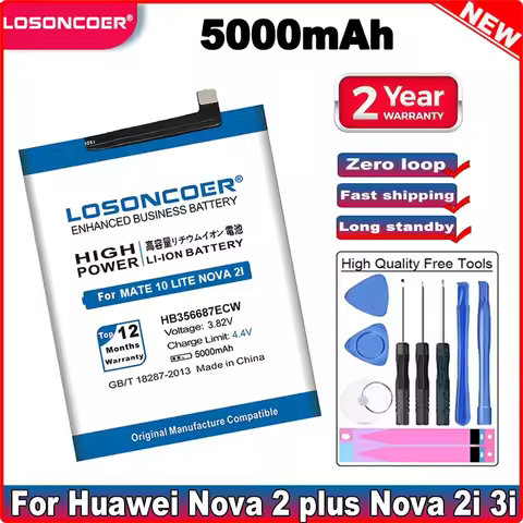 LOSONCOER HB356687ECW 5000mAh Battery For Huawei nova2 Nova 2 plus 2i 2S 3i 4e Mate 10 Lite Honor 9I
