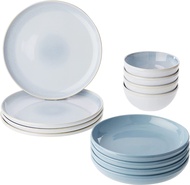 Corelle Stoneware 12-pc Dinnerware Set Nordic Blue Solid and Reactive Glazes Service for 4 Dinnerware Set 12-pc Nordic Blue 12-pc Dinnerware Set