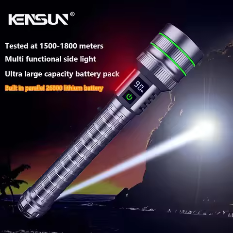 Super Bright Spotlight Long Range LED Flashlight With 26800 Parallel Battery Rechargeable Lamp Tacti