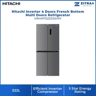 Hitachi 522L Inverter 4 Doors Fridge French Bottom Multi Doors Refrigerator HR4N7522DSXMY - 5 Star